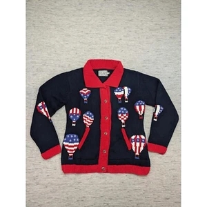 Baumwolle Salsa Strickjacke Pullover Patriotisch Heißluftballon Strick USA Flagge Gr. M - Bild 1 von 9