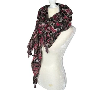 Boho Paisley Schal Quasten schwarz rot Oversize Halstuch Strand Cover Up Hüftschal OS - Bild 1 von 5