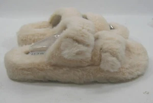 LILIANA ivory   warm cozy FURRY TWO STRAP SLIP ON open toe Sandals WOMEN Size  8 - Picture 1 of 4
