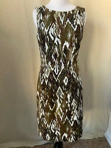 Connected Olive Green/Black/White Abstract Print Sleeveless Sheath Dress, Size 6 - Picture 1 of 12