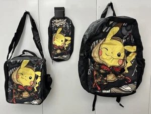 Juego de 3 piezas Pokémon Mochila Negra, Fiambrera, Bolsa para Lápices Pikachu - Imagen 1 de 2