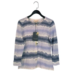 Laura Ashley Purple Violet White Abstract Stripe Fine Knit Cardigan -Size 12 NEW - Picture 1 of 8