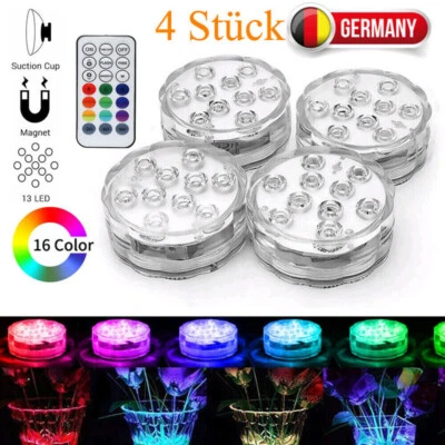 4x Poolbeleuchtung Unterwasser Licht RGB LED Magnet Wasserdichte + Fernbedienung - Bild 1 von 4