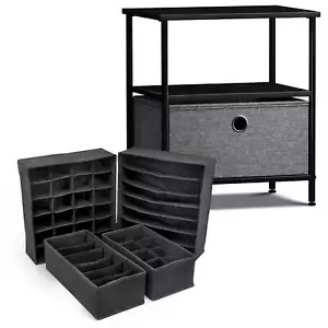 1-Drawer and 2 Shelf Nightstand with Foldable Fabric Drawer Dividers: Ideal - Picture 1 of 3
