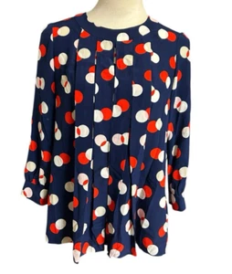 Kate Spade New York 100% Silk Multi Polka Dot Pleated Front 3/4 Sleeves Top Sz 2 - Picture 1 of 10