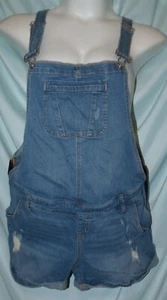 Indigo Blue Light Wash Distressed Rolled Cuff Shortalls Size L - Picture 1 of 6