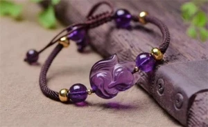 Pulsera de cristal amatista púrpura natural zorro cuentas redondas piedras preciosas riqueza AAA - Imagen 1 de 5
