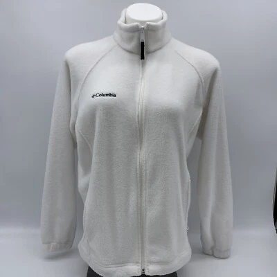 Columbia Chaqueta Abrigo Mujer M Cremallera Completa Blanco Felpa Polar Pecho Logo Cremallera Bolsillo Foto 1 de 4