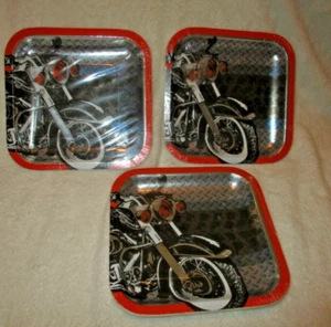 Motorcycle 6 7/8" Cake Plates~Paper Art Co.~3 Packages Sealed~Cycle Shop - Picture 1 of 9