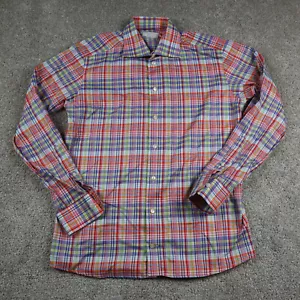 Eton Shirt Mens 16 Blue Red Madras Plaid Button Up Office Career Commuter Work - Picture 1 of 8