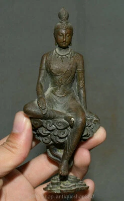 Estatua de Buda Kwan-yin Guanyin Quan Yin de bronce púrpura chino antiguo de 5,9"" Foto 1 de 4