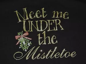 CACIQUE Tanktop schwarz gerippt WEIHNACHTEN glitzernd MEET ME UNDER THE MISTLETOE - Bild 1 von 4
