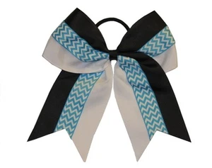 NEW "CHEVRON BLUE STRIPE" Cheer Hair Bow Pony Tail 3" Ribbon Girls Cheerleading - Picture 1 of 1