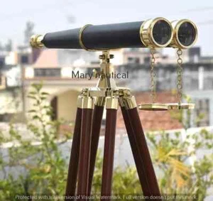 62'' Vintage Nautical Solid Brass Binoculars W/Floor Standing Tripod Decor Gift - Picture 1 of 5