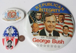 1988 George Bush for President 3 Pin Set Ronald Reagan Ike Lincoln Roosevelt---- - Bild 1 von 1