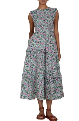 Banjanan XL Iris платье Марго клубника цветочный принт без рукавов со сборками Midi - Изображение 1 из 4