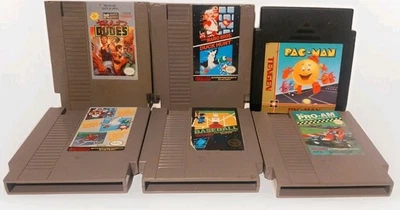 LOT OF 6 NINTENDO NES GAMES SUPER MARIO BROS DUCK HUNT PRO AM PACMAN BAD DUDES ~ - Image 1 of 4