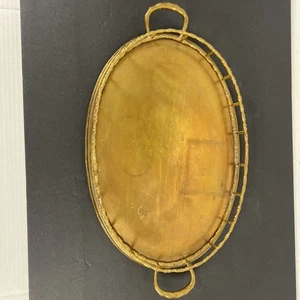 Vintage Messing Oval Servier Waschtisch Tablett Bambusrand 1970er Retro Patina 20” X 11” Groß - Bild 1 von 7
