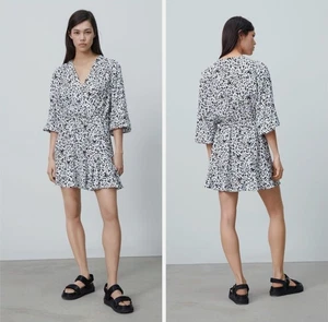ZARA Women's Printed Cheetah Animal Print Overlap V-Neck Mini Dress Size S - Picture 1 of 8