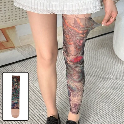 Sexy Caliente Tatuaje Pantimedias Lindo Colorido Patrón Medias Sexy Disfraz de Halloween∽ Foto 1 de 4