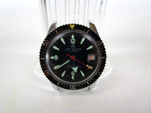 Vintage Lord Nelson Calendar Black Dial Mechanical Mens Diver Watch Parts Repair - Picture 1 of 14