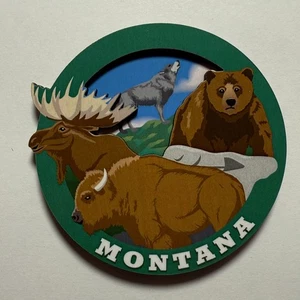 Montana Wildlife Souvenir Magnet - Elch, Bison, Bär, Wolf - rund - 3,25 Zoll - Bild 1 von 3