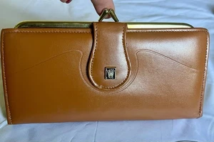 Vintage englische Leder Geldbörse Scheckbuchhalter braun genarbtes Leder 7,5" - Bild 1 von 12