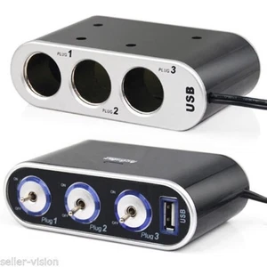 Adaptador cargador USB divisor encendedor de cigarrillos coche multi enchufe de 3 vías DC 12/24V - Imagen 1 de 2