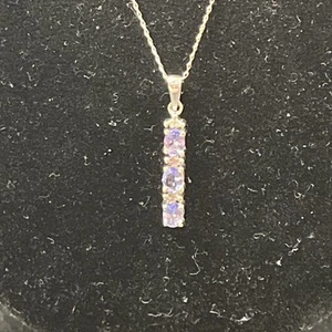 9ct White Gold Necklace and Tanzanite and Natural Diamond Pendant NEW - Picture 1 of 8