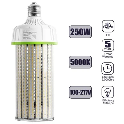 250W LED Corn Light For Warehouse Factory Store Large Area Bulb AC100-277V 5000K - Image 1 of 4