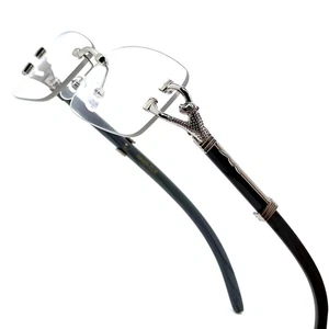 Rimless Glasses Men's Rectangle Frame Designer Fashion Eyeglasses Clear Lens New - Picture 1 of 5