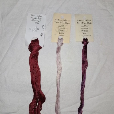 Lot Of 3 Skeins Embroidery Floss Hand Dyed Thread On Hanging Cards - Image 1 of 4