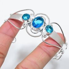 Swiss Blue Topaz Gemstone 925 Sterling Silver Handmade Jewelry Bangle Size 7-8