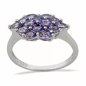 Anello originale Tanzanite a grappolo taglio marchesa argento sterling oro bianco - Foto 1 di 2