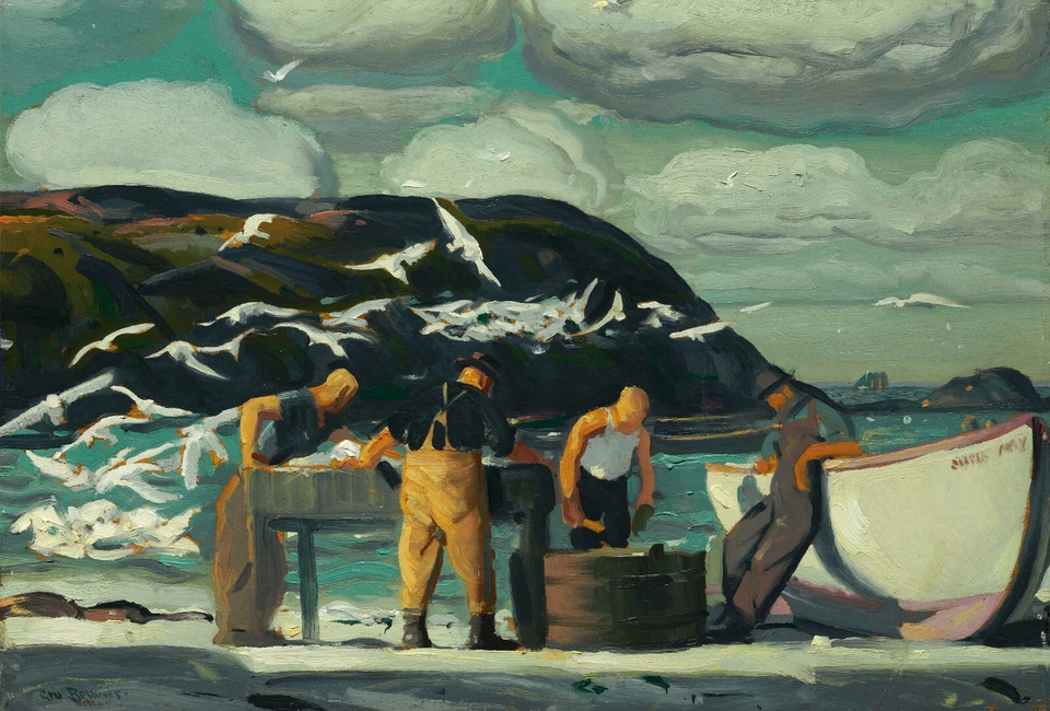 George Bellows - Limpieza de peces junto al mar (1913) firmado - 17" x 22" impresión artística Foto 1 de 1
