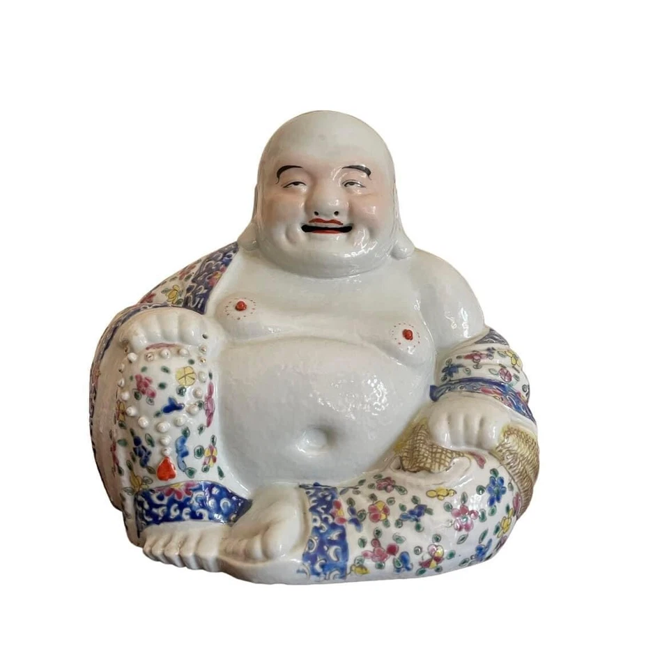 🟢 grande antica Statua Buddha porcellana 1800 Cina firma Zhu Maosheng - Immagine 1 di 4