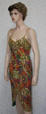 Jasdee Vintage Beaded & Sequins Dress Hand Work & Hand Print On Silk Style 5034L - Image 1 of 4