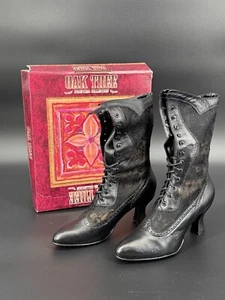 NIB Oak Tree Farms VESPER Black Leather Lace Up Boots with Lace Detail, Size 8 - Picture 1 of 7