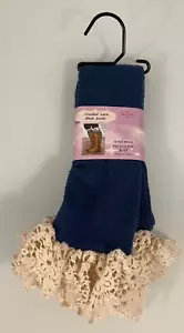 New WinWin Women's Crochet Lace Boot Knee Socks Blue Long Flower Size 6-11 - Picture 1 of 6