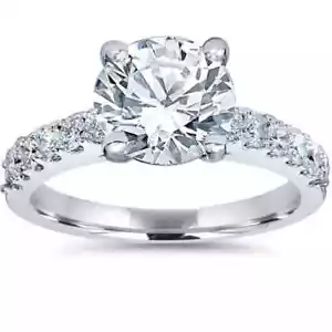 Certified 2ct Diamond Engagement Ring Solitaire Accent 14K White Gold Lab Grown - Picture 1 of 3