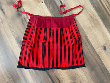 Vintage Half Apron Short Apron Red Black Stripe Pattern Terrycloth Material