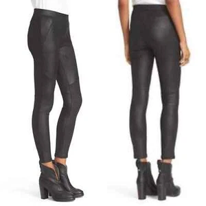 Free People black vegan leather never let you go leggings pants size 12 - Picture 1 of 7