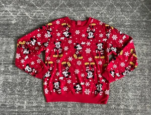 Disney Damen S (3-5) Sweatshirt Mickey Mouse Rot Weihnachten Schneeflocken Neu N3 - Bild 1 von 8