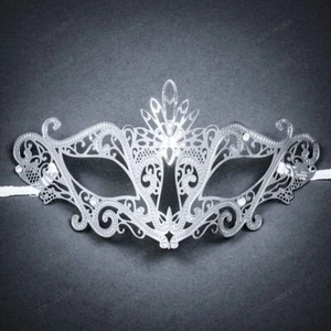 Silver Venetian Laser Cut Luxury Sexy Masquerade Women Party Masks Crystal - Picture 1 of 4