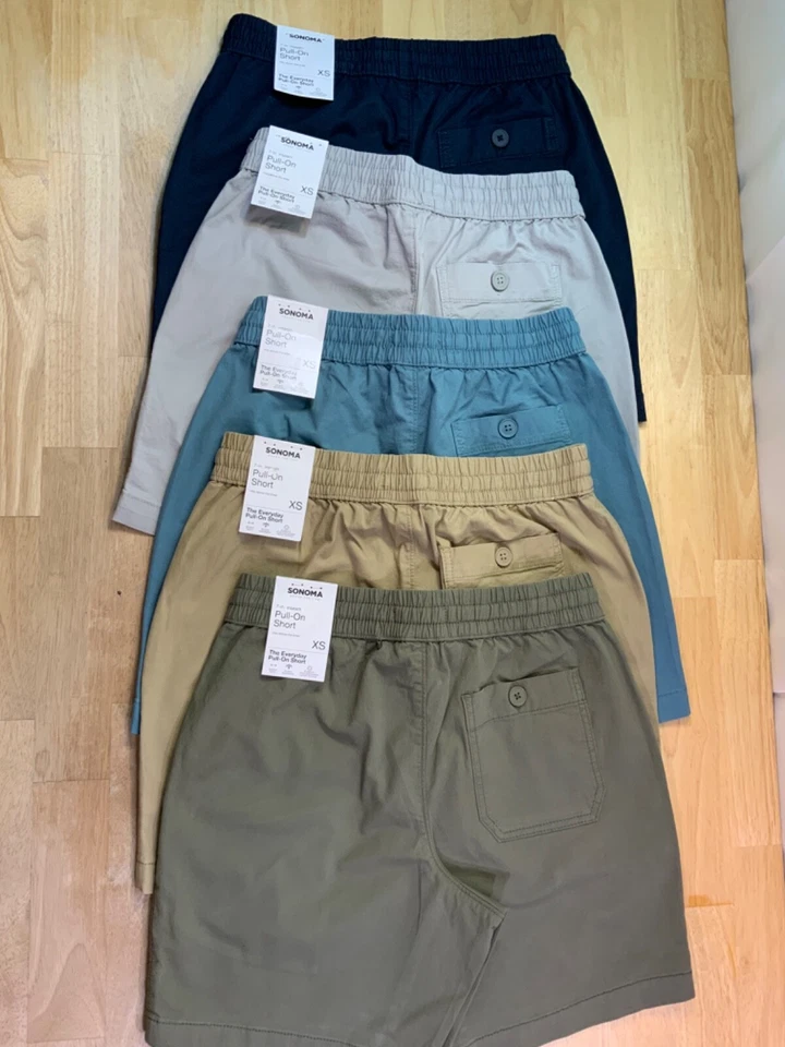Sonoma Mens Pull-On Shorts 2 Pair Sm 7-Inch Inseam Cotton/Spandex Olive & Navy