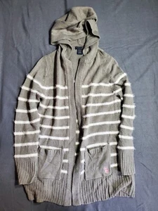 US Polo Assn. Girl Open Hooded Cardigan Sweater White Stripes size L (14/16) - Picture 1 of 8