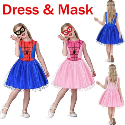 Kids Girls Spidergirl Halloween Costume Fancy Dress Superman Cosplay Tutu Skirts - Image 1 of 4