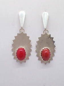 Boucles D'Oreilles en Argent 925 avec Pierre Synthetique Rouge - Simili - Picture 1 of 4