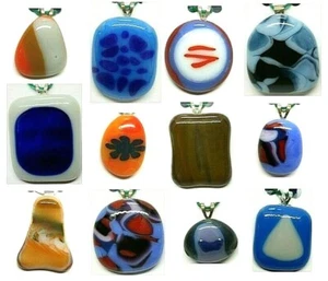 Fused Glass Art Necklace Pendant 18" Chain Many Designs Handmade in USA Artisan - Picture 1 of 13