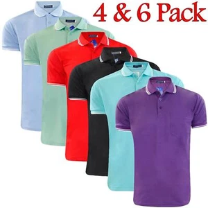 4 / 6 Pack Mens Tip Polo Shirt Short Sleeve Plain Pique tipping T Shirt Tee Sets - Picture 1 of 52